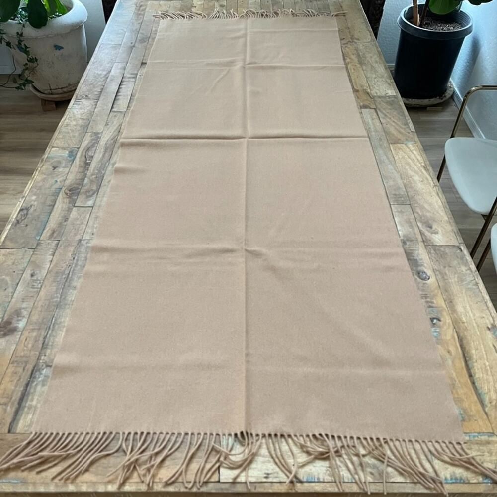 Wool Scarf Fringe Shawl Beige Tan 69" x 27"